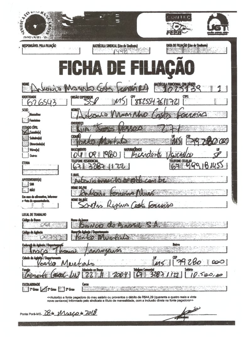 Ficha de Filiação - ANTONIO MARINHO COSTA FERREIRA